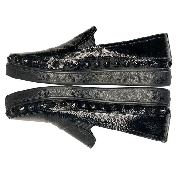 Prada Sport Black Saffiano Leather Spiked Studded Slip On Shoes EU 36.5 Loafer - Picture 6 of 11